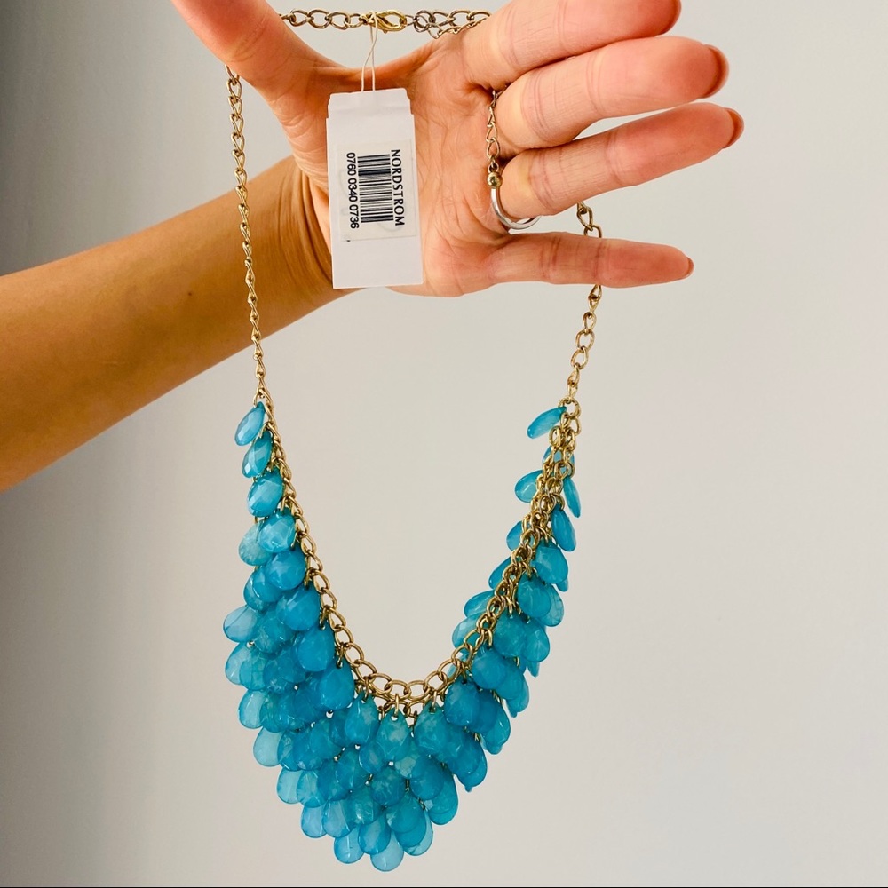 Nordstrom Aqua Blue Beaded Chandelier Necklace